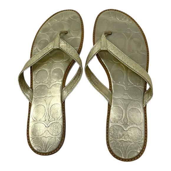 Coach Gold Metallic Debbie Sandals Flip Flops Size 8.5 - Picture 2 of 8